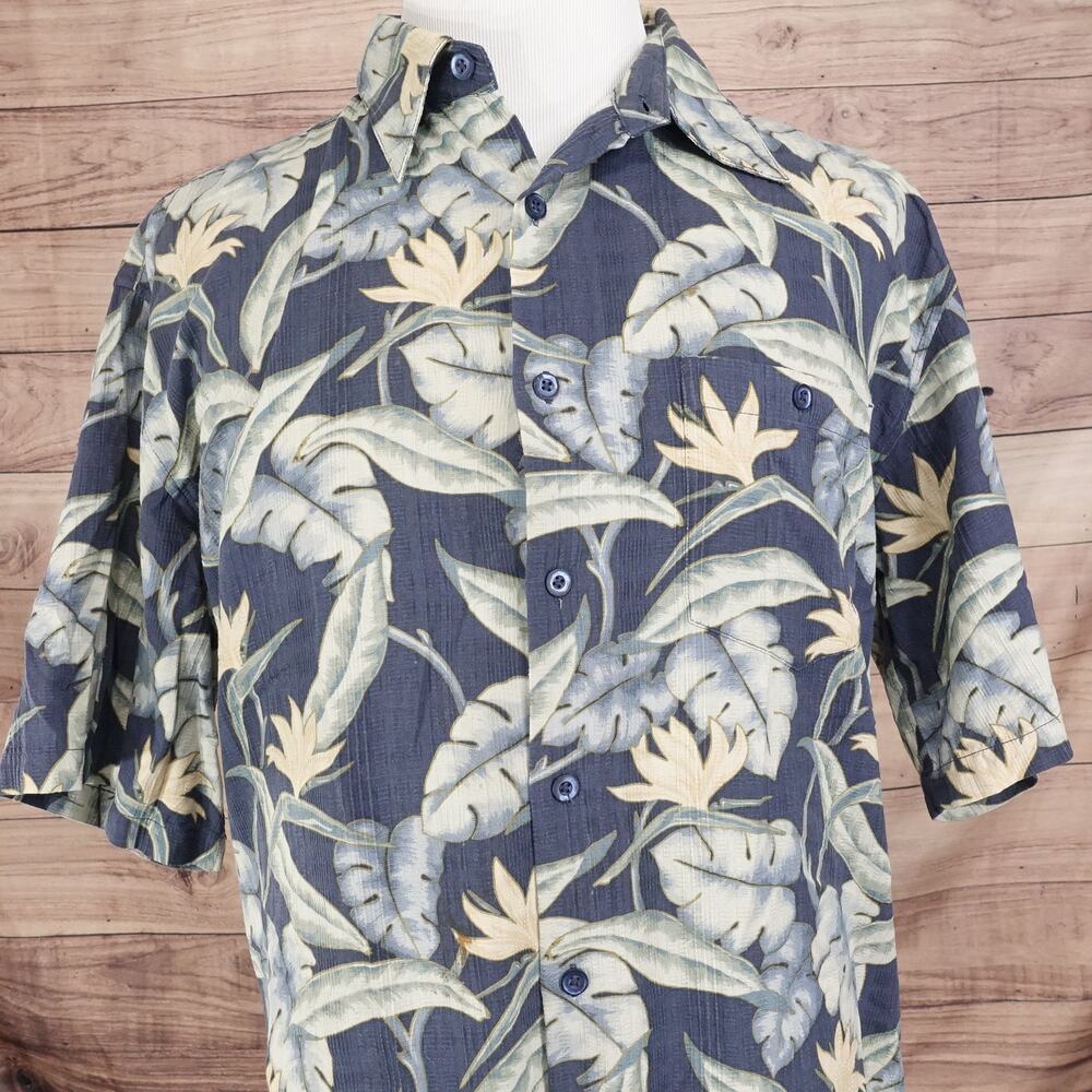KONA KAI TRADING CO FLORAL SILK COTTON BLEND BUTTON UP HAWAIIAN SHIRT MENS SZ XL